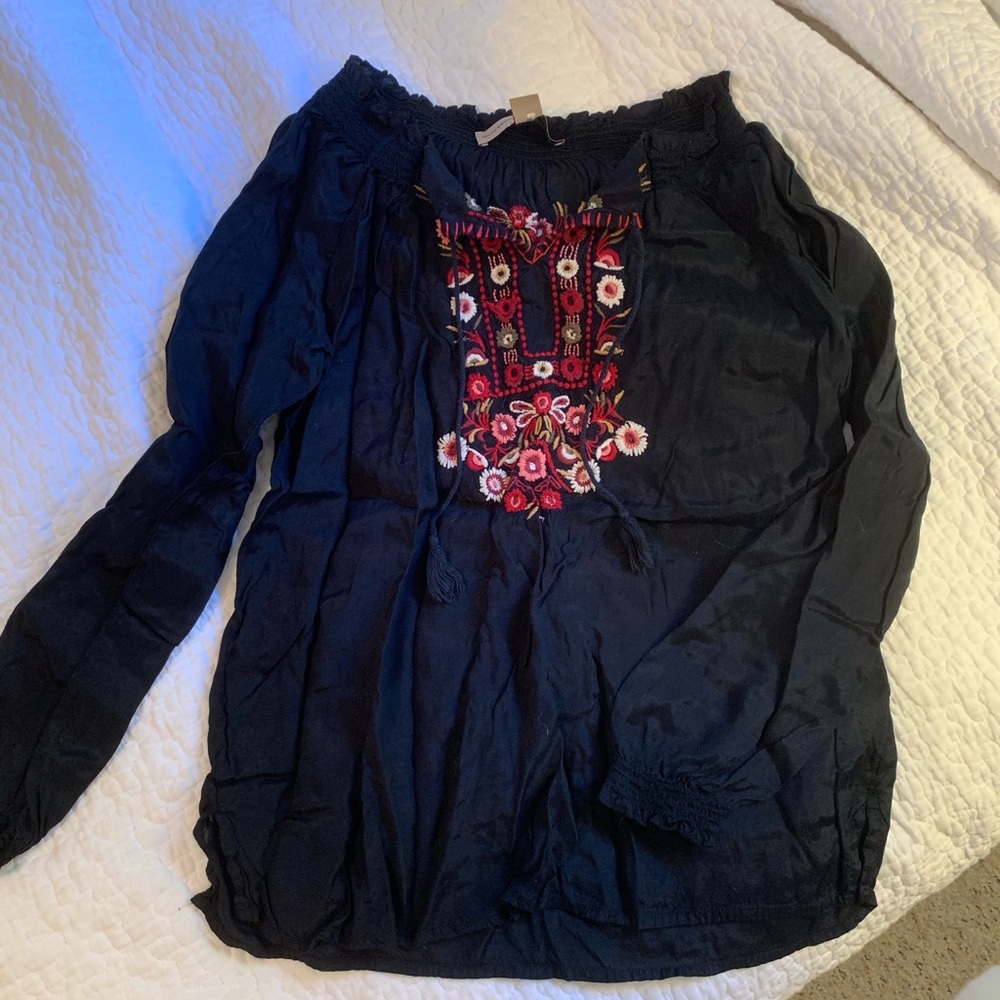 Embroidered Peasant Boho Blouse, Small